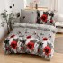 Set Lenjerie Cocolino 4 piese pat dublu cu cearșaf cu elastic – Model floral roșu pe gri, LEC-020