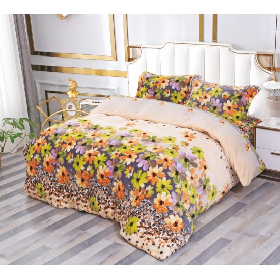 Set Lenjerie Cocolino 4 piese pat dublu cu cearșaf cu elastic – Model floral multicolor, LEC-038 Lenjerii Cocolino 4 piese cu ELASTIC