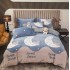 Set Lenjerie Cocolino 4 piese pat dublu cu cearșaf cu elastic – Model albastru-bej cu lună, steluțe și animăluțe, LEC-007