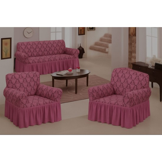 Set huse pentru canapea 3 Locuri si 2 fotolii, cu volanas, model Jacquard, Roz, HCJ-064 Huse Jacquard
