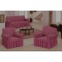 Set huse pentru canapea 3 Locuri si 2 fotolii, cu volanas, model Jacquard, Roz, HCJ-064