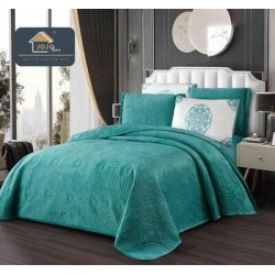 Set Cuvertură Catifea 5 Piese pentru Pat Dublu – Model Turcoaz Elegant, Matlasată, CJM-002