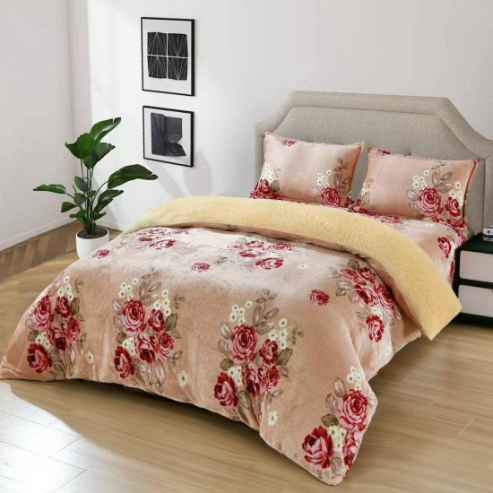 Set Lenjerie Cocolino 4 Piese cu Blăniță și Elastic – Model Bej-Rosu, flori, LEC-110 Lenjerii Cocolino 4 piese cu ELASTIC