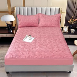 Husă/topper pat 140x200 cu elastic–Catifea moale, model ondulat–Roz, HTC-036