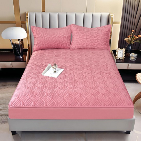 Husă/topper pat 140x200 cu elastic–Catifea moale, model ondulat–Roz, HTC-036 Husa/Topper cu ELASTIC 140-200 cm