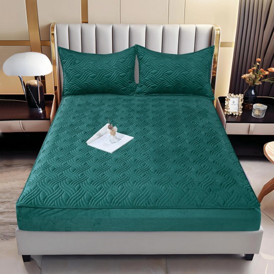 Husă/topper pat 140x200 cu elastic–Catifea moale, model ondulat, Verde smarald, HTC-053 Husa/Topper cu ELASTIC 140-200 cm