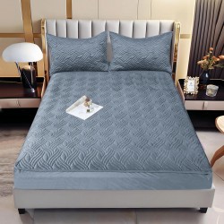 Husă/topper pat 140x200 cu elastic–Catifea moale, model ondulat–Gri deschis, HTC-031