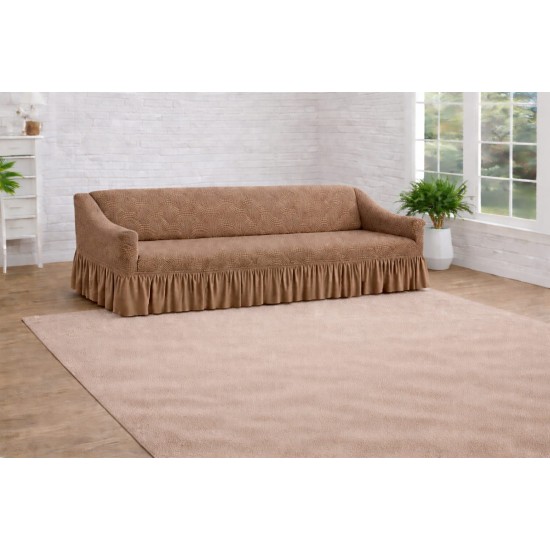 Husa elastica pentru canapea 3 locuri, model Jacquard, cu volanas, Bej, HCJ-066 Huse Jacquard