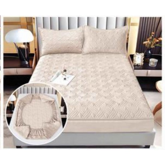 Husă/topper pat 140x200 cu elastic–Catifea moale, model ondulat–Crem, HTC-035 Husa/Topper cu ELASTIC 140-200 cm