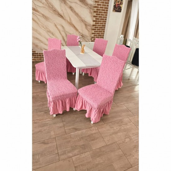Set 6 Huse de Scaun Cu Volanase, model Jacquard, Roz, HSJ-030 Huse Scaune Jacquard