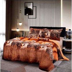 Pilotă Cocolino cu Blăniță 200x230 cm + 2 Fețe de Pernă – Model Leopard, Maro Caramel, PDC-062