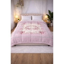Pătură Cocolino Pufoasă pentru Pat Dublu – Model Floral Romantic, Roz Pudrat, PCM-035