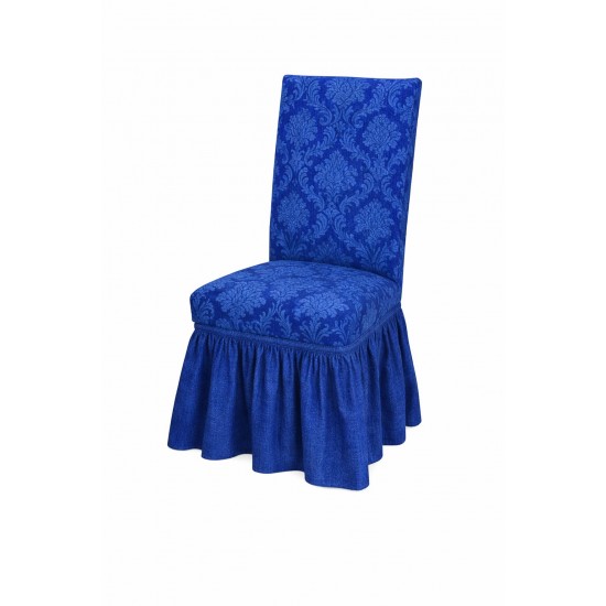 Set 6 Huse de Scaun Cu Volanase, model Jacquard, Albastru, HSJ-055 Huse Scaune Jacquard