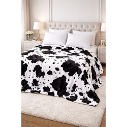 Patura Cocolino dubla si pufoasa perfecta pentru sezonul rece 200 x 230 cm, Alb-Negru, pete, PCM-030