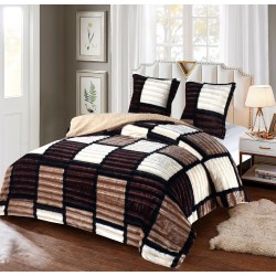 Pilotă Cocolino cu Blăniță 200x230 cm + 2 Fețe de Pernă – Model Carouri Maro & Crem, PDC-063