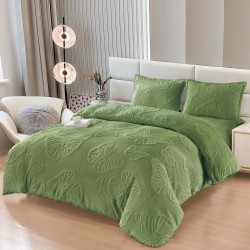 Set Lenjerie Pufoasa Cocolino cu Elastic, 4 Piese, Pat 2 Persoane, cu Imprimeu in Relief, Fluturi 3D, Verde, LEC-078