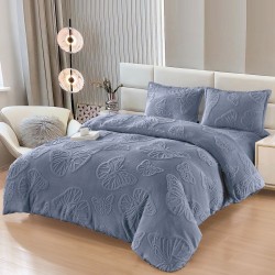 Set Lenjerie Pufoasă Cocolino cu Elastic 4 Piese, Pat Dublu, Imprimeu Fluturi 3D, Gri Albastru, LEC-158