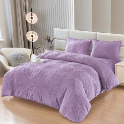 Set Lenjerie Pufoasă Cocolino cu Elastic 4 Piese, Pat Dublu, Fluturi 3D în Relief, Lila, LEC-157