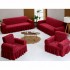 Set 4 huse pentru canapea 3 Locuri, 2 Locuri si 2 fotolii, cu volanas, model Jacquard, Bordo, HCJ-033