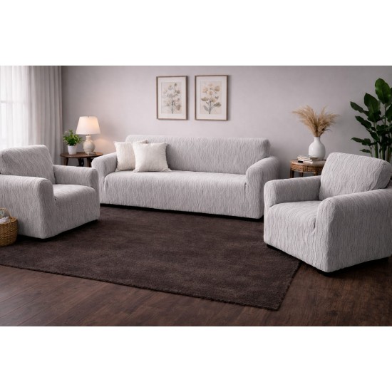 Set huse pentru canapea 3 Locuri si 2 fotolii, fara volanas, model Jacquard, Crem, HCJ-071 Huse Jacquard