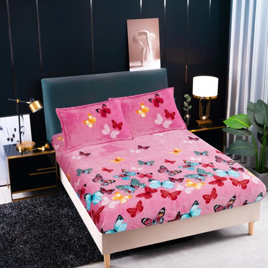 Cearșaf Cocolino cu Elastic 180x200 cm + 2 Fețe de Pernă – Model Fluturi, Roz, HC-093 3 huse cocolino 199 lei