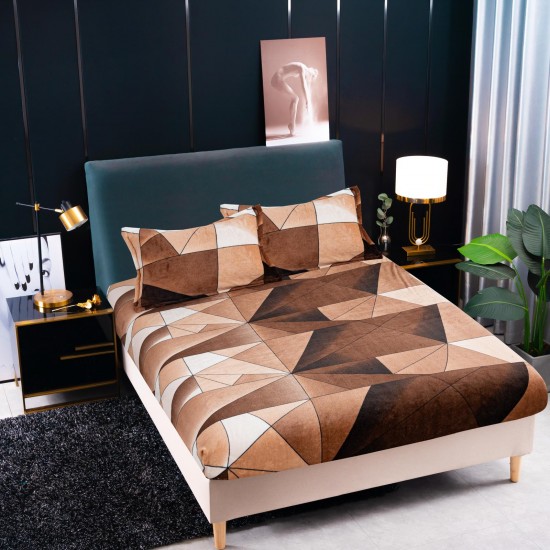 Cearșaf Cocolino cu Elastic 180x200 cm + 2 Fețe de Pernă – Model Geometric Maro-Bej, HC-013 3 huse cocolino 199 lei