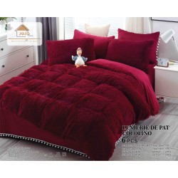 Lenjerie Fluffy Grena 6 Piese Pat Dublu – Moale, Călduroasă și Elegantă, LCF-011