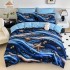 Lenjerie Finet 4 Piese Pat 1 Persoană cu Elastic – Model Ocean Albastru cu Stele de Mare, LFS-066