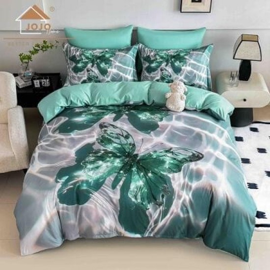 Lenjerie Finet 4 Piese Pat 1 Persoană cu Elastic – Model Fluture Turcoaz Cristal, LOP-003 Lenjerii FInet 1 Persoana cu ELASTIC