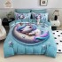 Lenjerie Finet 4 Piese Pat 1 Persoană cu Elastic – Model Unicorn Somn Lin, LOP-063