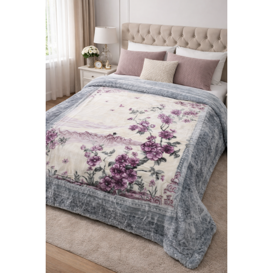 Pătură Cocolino Dublă 200 x 230 cm, Pufoasă și Călduroasă – Model Floral Elegant Vernil, Crem, PCM-029 Paturi Cocolino 3,5 kg cu Model