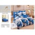 Set Lenjerie de Pat din Finet, 6 Piese, cu 2 Fețe, Pat 2 Persoane – Model Flori Albastre cu Fluturi, Albastru, LDF-140