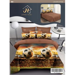 Set Lenjerie de Pat din Finet cu 2 Fețe, 6 Piese, Pat 2 Persoane – Model Fotbal Maro cu Accente Aurii, LDF-050