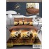 Set Lenjerie de Pat din Finet cu 2 Fețe, 6 Piese, Pat 2 Persoane – Model Fotbal Maro cu Accente Aurii, LDF-050