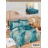 Set Lenjerie de Pat din Finet cu 2 Fețe, 6 Piese, Pat 2 Persoane – Model Marmorat Turcoaz cu Accente Aurii, LDF-054