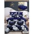 Set Lenjerie de Pat din Finet cu 2 Fețe, 6 Piese, Pat 2 Persoane – Model Inimi Nocturne, Albastru și Alb, LDF-056