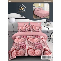 Set Lenjerie de Pat din Finet cu 2 Fețe, 6 Piese, Pat 2 Persoane – Model Inimi Pufoase Roz, LDF-125