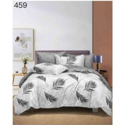 Set Lenjerie de Pat din Finet cu 2 Fețe, 6 Piese, Pat 2 Persoane – Model Frunze Gri și Alb, LDF-123