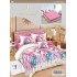Set Lenjerie Pat Dublu 6 Piese cu Cearșaf cu Elastic din Bumbac Finet – Model Unicorni Curcubeu, Roz și Alb, LDE-057