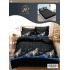Set Lenjerie Pat Dublu 6 Piese cu Cearșaf cu Elastic din Bumbac Finet – Model Pisici Adormite, Negru și Albastru, LDE-050