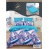 Set Lenjerie Pat Dublu 6 Piese cu Cearșaf cu Elastic din Bumbac Finet – Model Fluturi, Turcoaz și Mov, LDE-049