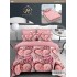 Set Lenjerie Pat Dublu 6 Piese cu Cearșaf cu Elastic din Bumbac Finet – Model Inimi Pufoase, Roz Pastel, LDE-044