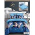 Set Lenjerie Pat Dublu 6 Piese cu Cearșaf cu Elastic din Bumbac Finet – Model Fluturi Stelari, Albastru, LDE-029