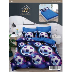 Set Lenjerie Pat Dublu 6 Piese cu Cearșaf cu Elastic din Bumbac Finet – Model Fotbal Cosmic, Albastru, LDE-093