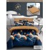 Set Lenjerie Pat Dublu 6 Piese cu Cearșaf cu Elastic din Bumbac Finet – Model Pisicuță Nocturnă, Albastru și Bej, LDE-082