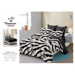 Set Lenjerie Pat Dublu 6 Piese cu Cearșaf cu Elastic, Bumbac Finet – Model Animal Print Alb Negru, LDE-012