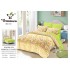 Set Lenjerie Pat Dublu 6 Piese cu Cearșaf cu Elastic, Bumbac Finet – Model Floral de Primăvară, Galben și Verde, LDE-170