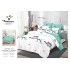 Set Lenjerie Pat Dublu 6 Piese cu Cearșaf cu Elastic din Finet – Model Bufnițe, Alb și Verde Mentă, LDE-158
