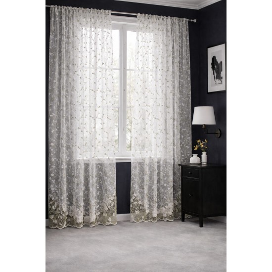 Perdea din Dantelă Elegantă 3 x 2,5 m, Gata Cusută cu Tiv și Rejansă – Model Floral, Lungă până la Podea, DPC-012 Lenjerii de Pat din Finet