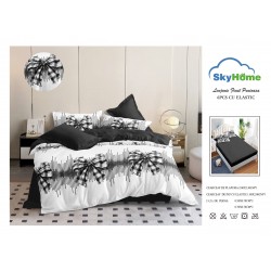 Lenjerie Pat Dublu Finet 4 Piese cu Elastic – Model Fundițe Alb Negru, LDE-141